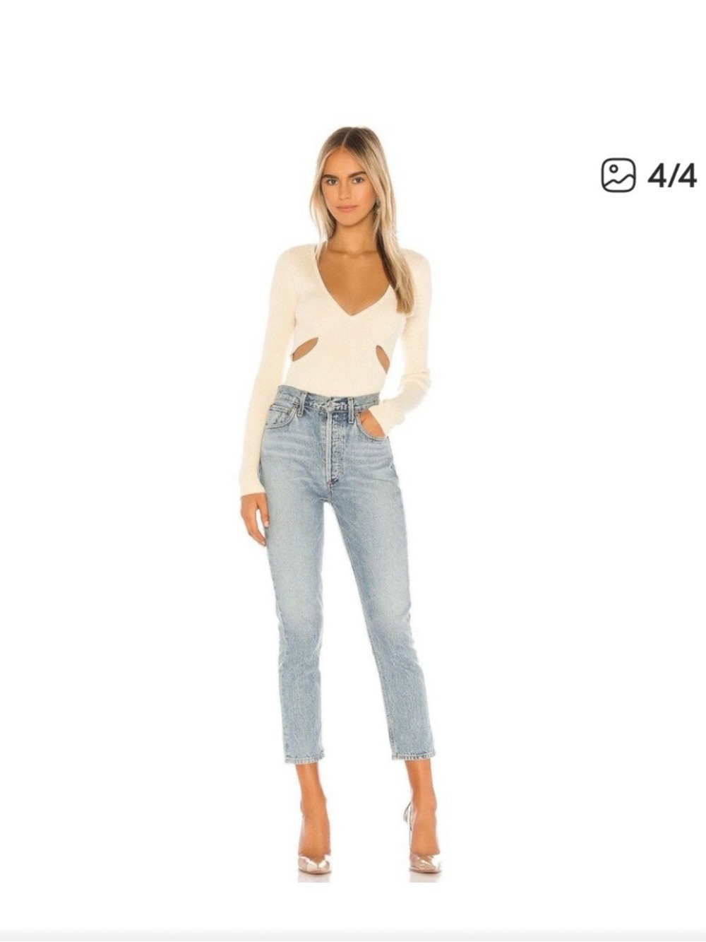Camila Coelho Cream Ribbed Long-Sleeve Cutout